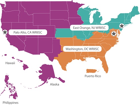 Map of the three WRIISC service areas