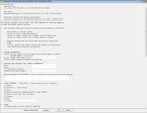 The WRIISC Consult Template screen will display. Complete the form then hit OK.